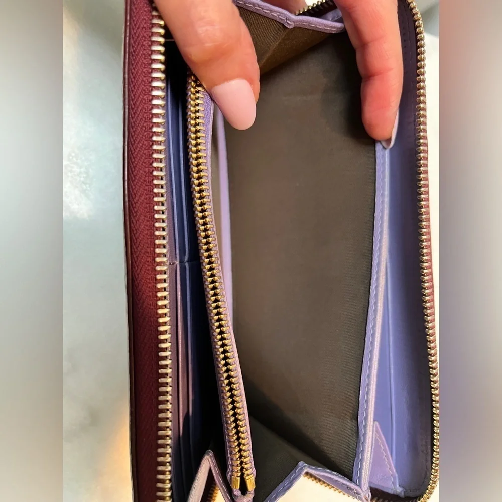 DIOR | Vintage Trotter Print Patent Leather Long Zip Wallet in Bordeaux/Lavender